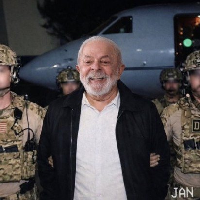 Meme retrata a prisão de Lula por agentes americanos, sugerindo que o presidente brasileiro possa ter o mesmo destino de Nicolás Maduro -  (crédito: Reprodução/X)