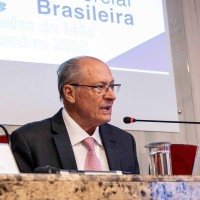 Vice-presidente da República Geraldo Alckmin durante coletiva da balança comercial, no MDIC, em Brasília

 
 -  (crédito: Júlio César Silva/MDIC)