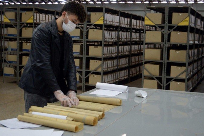 Estagi&aacute;rio manuseia planta