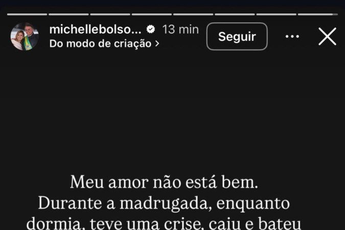 Bolsonaro cai na prisão e bete cabeça, afirma Michelle Bolsonaro