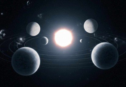 Concepção artística do sistema V1298 Tau, com base no artigo científico publicado na Revista 