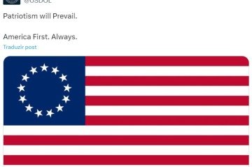 Bandeira Betsy Ross no perfil do Departamento do Trabalho dos EUA, na rede social X