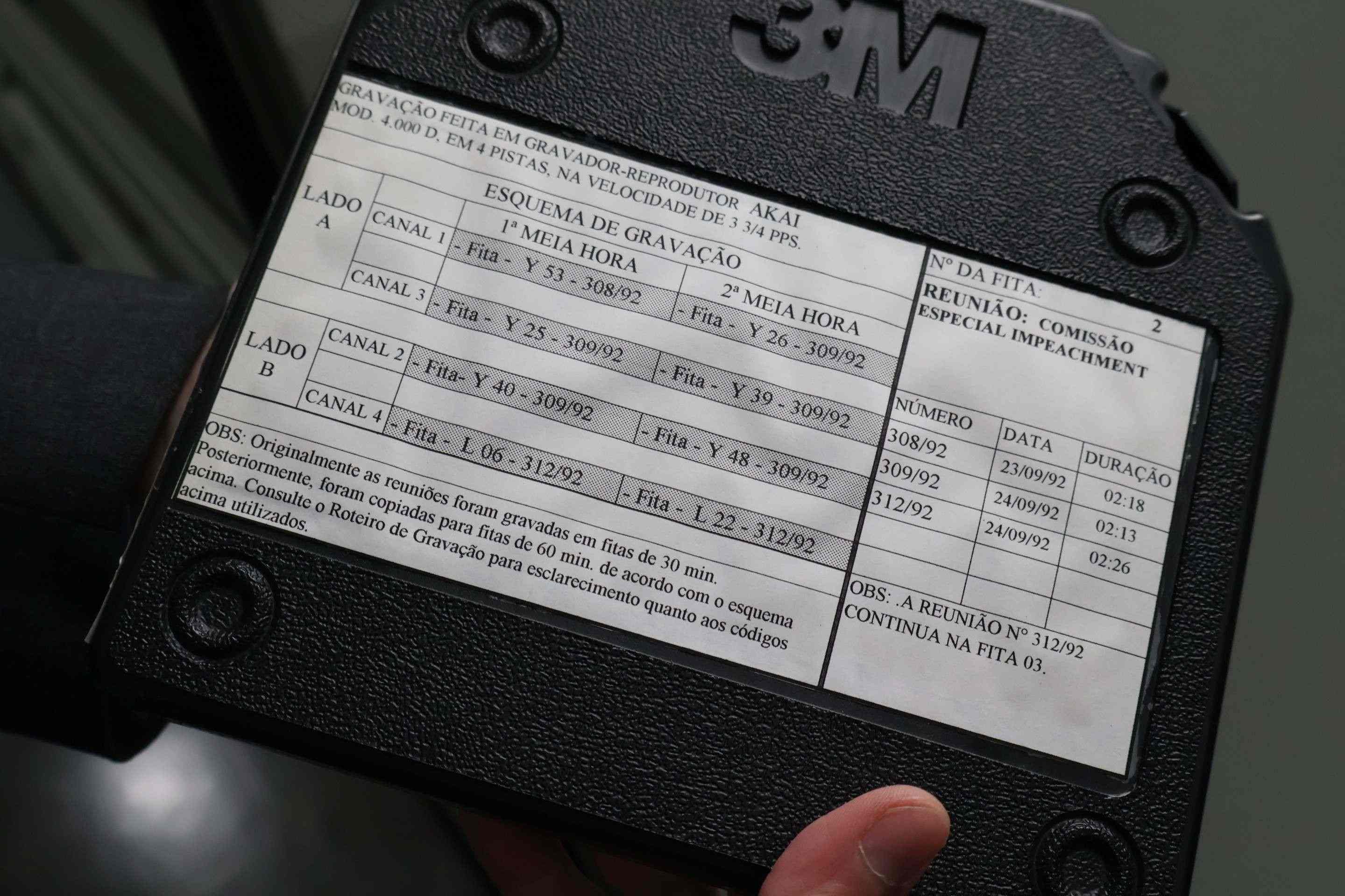 Fita com registro da reuni