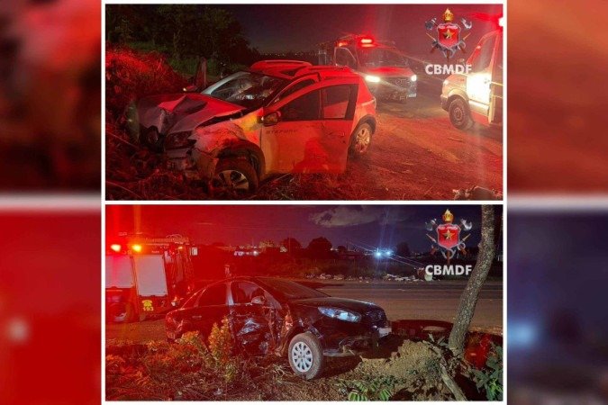 Ambos os feridos foram transportados para um hospital da região conscientes e orientados - (crédito: Divulgação/CBMDF) Ambos os feridos foram transportados para um hospital da região conscientes e orientados - (crédito: Divulgação/CBMDF)