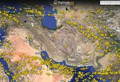 Espaço aéreo Irã -  (crédito:  Reprodução/Flightradar24) -Espaço aéreo Irã -  (crédito:  Reprodução/Flightradar24)