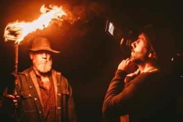 Adolpho Veloso no set de Sonhos de trem