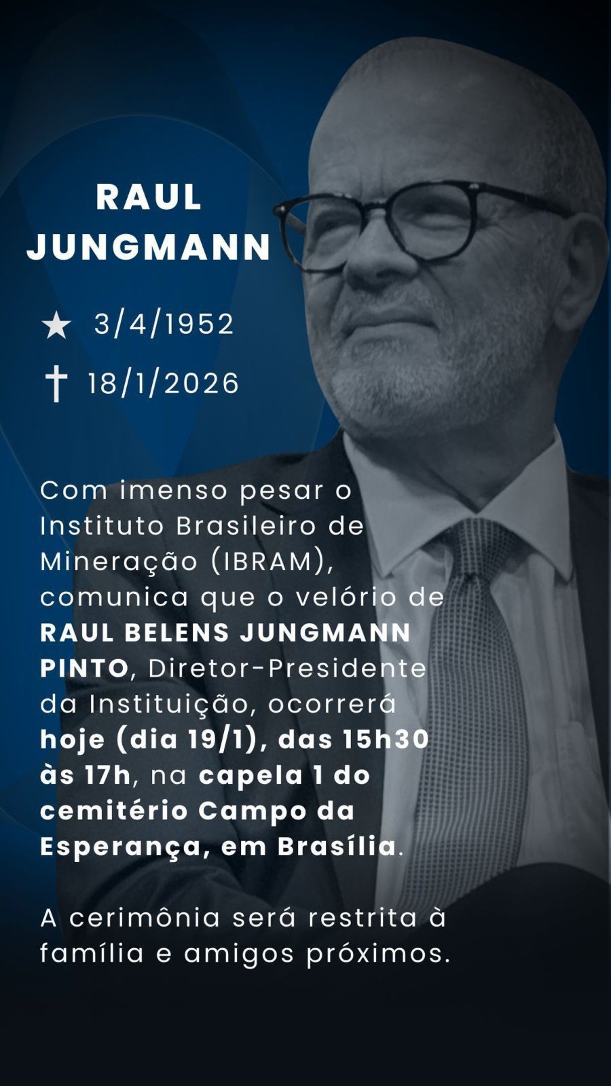 O vel&oacute;rio de Raul Jungmann ocorrer&aacute; nesta segunda-feira (19/1)