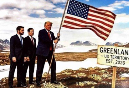 Trump postou imagem de IA fincando a bandeira dos EUA na Groenlândia  -  (crédito:  Reprodu&ccedil;ao video) -Trump postou imagem de IA fincando a bandeira dos EUA na Groenlândia  -  (crédito:  Reprodu&ccedil;ao video)