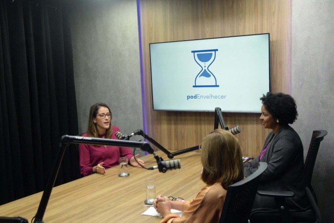  22.01.2026 Guilherme Felix CB/DA Press. PodEnvelhecer. Randara Rios, geriatra, sibele negromonte e carmen souza 