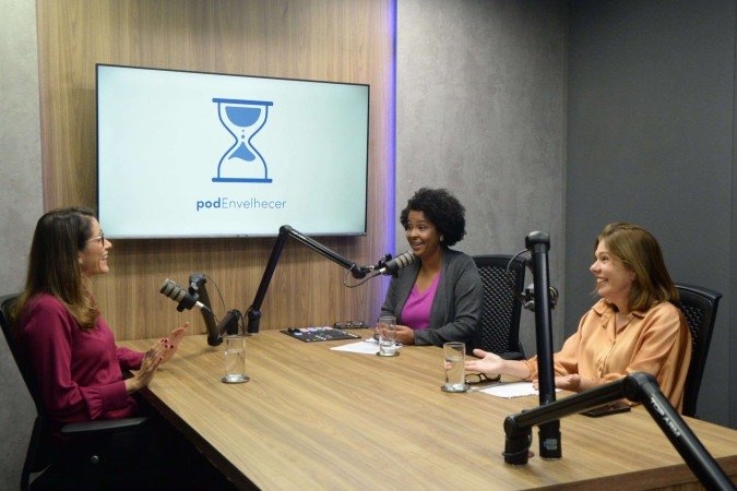  22.01.2026 Guilherme Felix CB/DA Press. PodEnvelhecer. Randara Rios, geriatra, sibele negromonte e carmen souza 