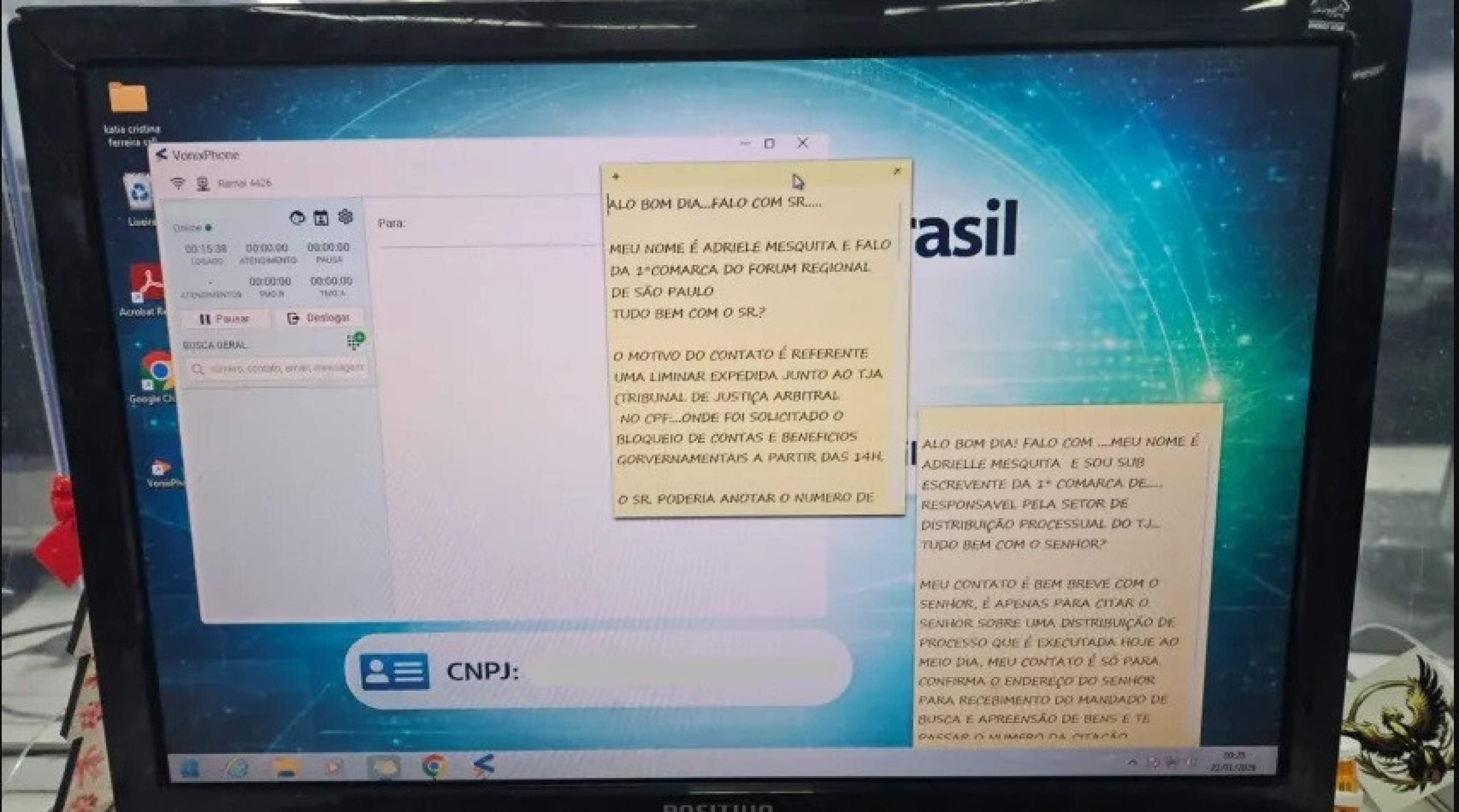 O contato era direcionado ao atendimento eletr&ocirc;nico, no qual criminosos afirmavam ser agentes da Justi&ccedil;a