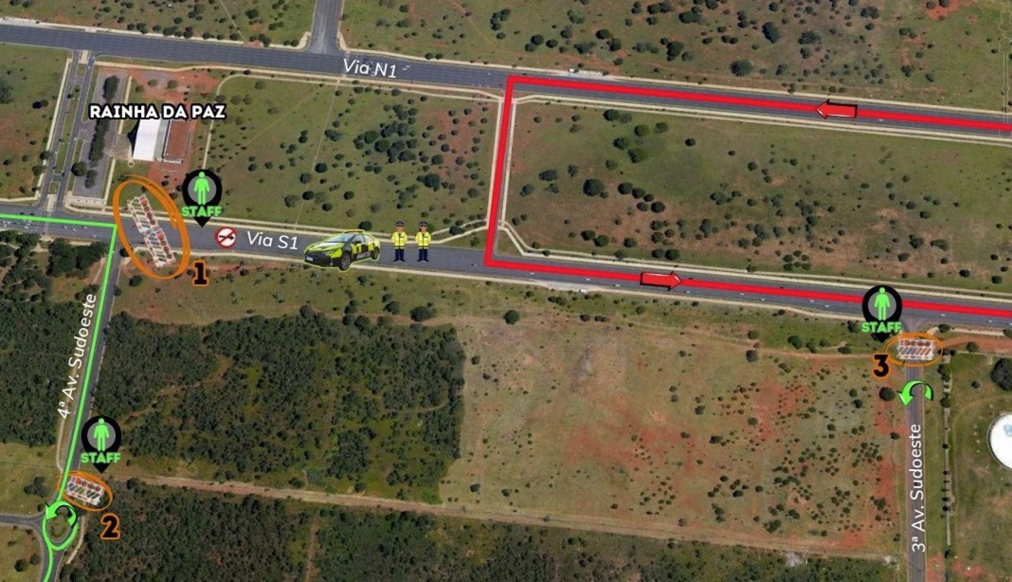 O trecho entre a Catedral Rainha da Paz e o Eixo Cultural Ibero-americano ser&aacute; totalmente bloqueado