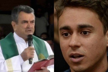 Em publicação, Nikolas insinuou que padre que criticou caminhada é um 'falso profeta' -  (crédito: Reprodução/A12 e Túlio Santos/EM/D.A.Press)