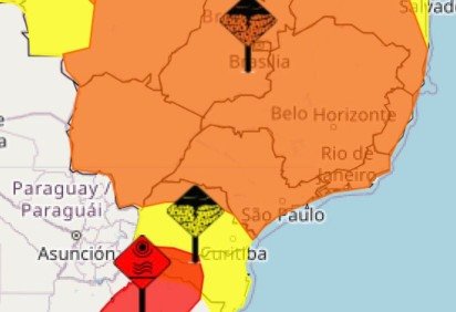 Mapa do Inmet detalha ondas de calor em regi&otilde;es do Sul  -  (crédito: Reprodu&ccedil;&atilde;o/Inmet) -Mapa do Inmet detalha ondas de calor em regi&otilde;es do Sul  -  (crédito: Reprodu&ccedil;&atilde;o/Inmet)
