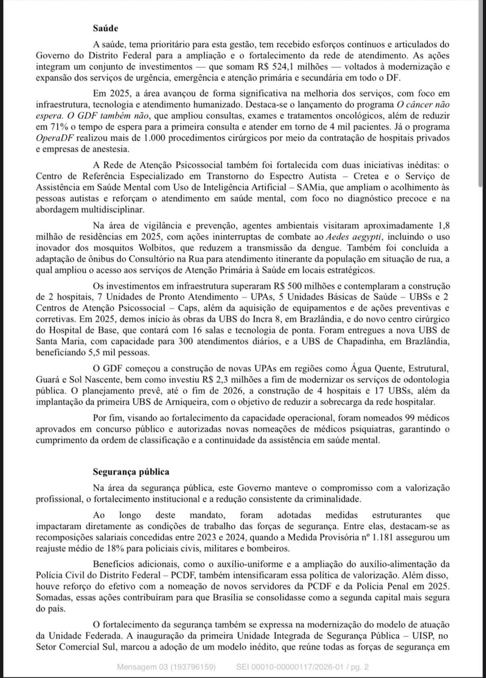 Mensagem enviada pelo governador &agrave; CLDF, que n&atilde;o foi lida por ningu&eacute;m, porque nenhum representante do GDF compareceu