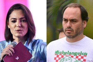 Michelle Bolsonaro e Carlos Bolsonaro -  (crédito: EVARISTO SA / AFP)