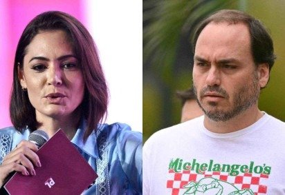 Michelle Bolsonaro e Carlos Bolsonaro -  (crédito: EVARISTO SA / AFP)