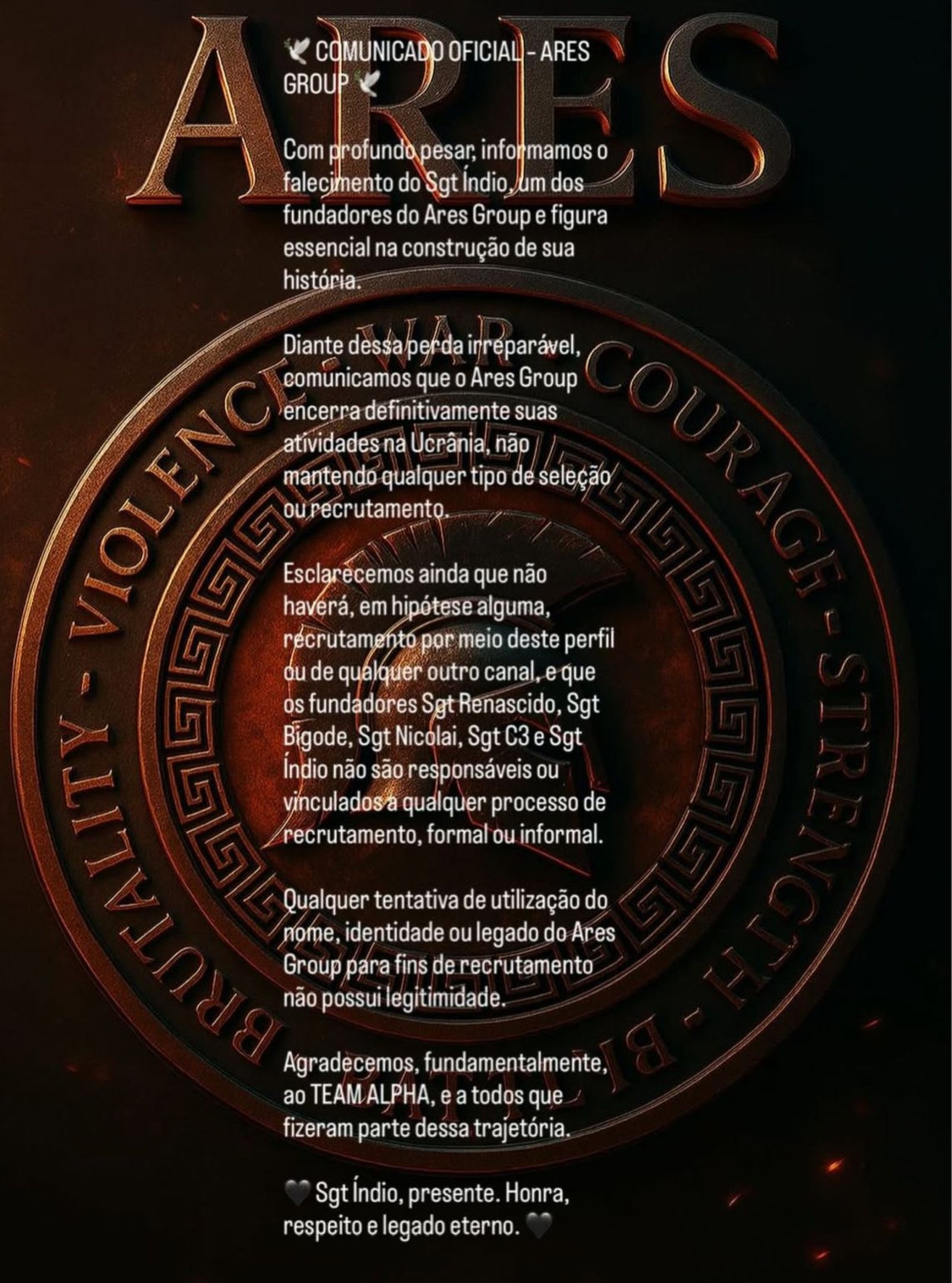 Comunicado feito ap&oacute;s a morte do combatente Wesley Adriano