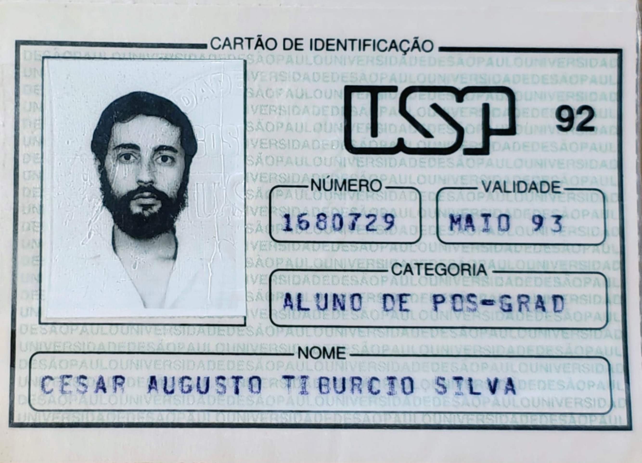 Carteirinha de aluno do doutorado, de 1993