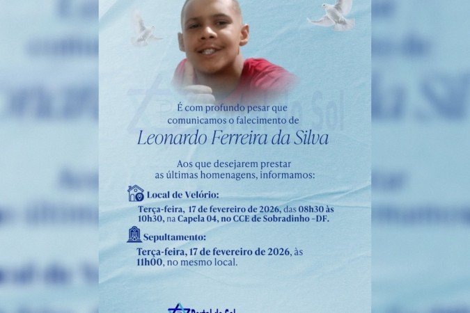 Velório e sepultamento vão ocorrer em cemitério de Sobradinho