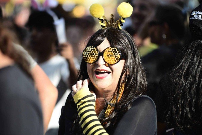 Lilian Alencar curtiu sozinha o bloco 
Concentra Mas Não Sai fantasiada de abelha