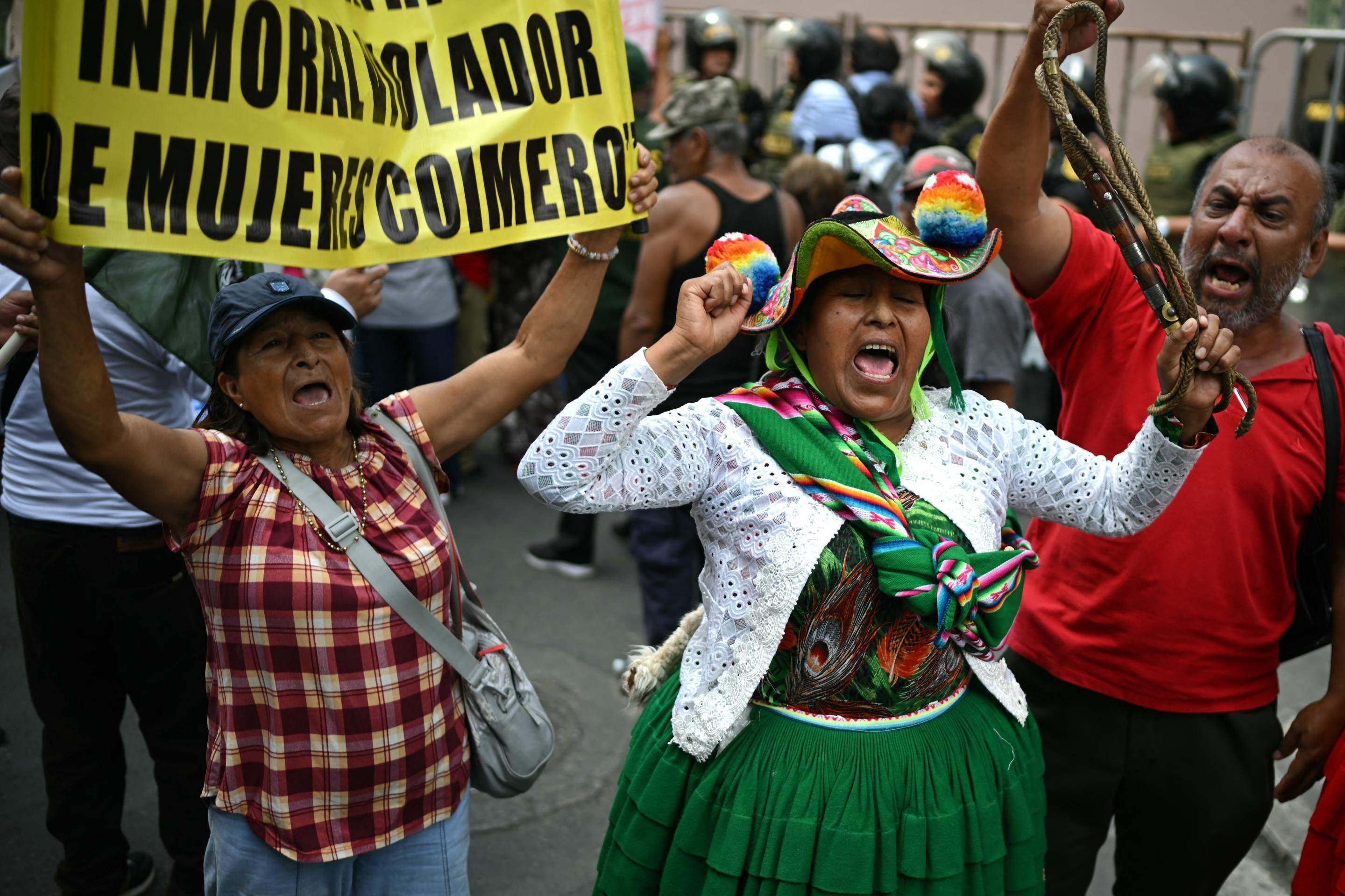 Manifestantes celebram o fim do governo, do lado de fora do pr&eacute;dio do Congresso 