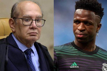Ministro sai em defesa de Vini Jr. após jogador sofrer racismo em campo. -  (crédito: Reprodução STF e Pierre-Philippe Marcou / AFP)