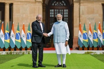 Presidente da República, Luiz Inácio Lula da Silva, durante reunião restrita com o Primeiro-Ministro da República da Índia, Narendra Modi, na Sala Nilgiri da Casa Hyderabad. Nova Delhi  -  (crédito: Ricardo Stuckert / PR)