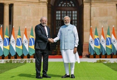 Presidente da República, Luiz Inácio Lula da Silva, durante reunião restrita com o Primeiro-Ministro da República da Índia, Narendra Modi, na Sala Nilgiri da Casa Hyderabad. Nova Delhi  -  (crédito: Ricardo Stuckert / PR)
