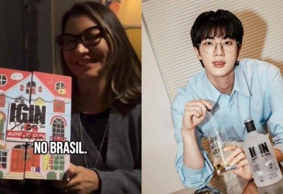 Janja recebeu um gin de cria&ccedil;&atilde;o pr&oacute;pria de Jin, cantor do grupo de k-pop BTS, durante visita &agrave; Coreia do Sul -  (crédito: Reprodu&ccedil;&atilde;o/Instagram @janjalula- Divulga&ccedil;&atilde;o IGIN)