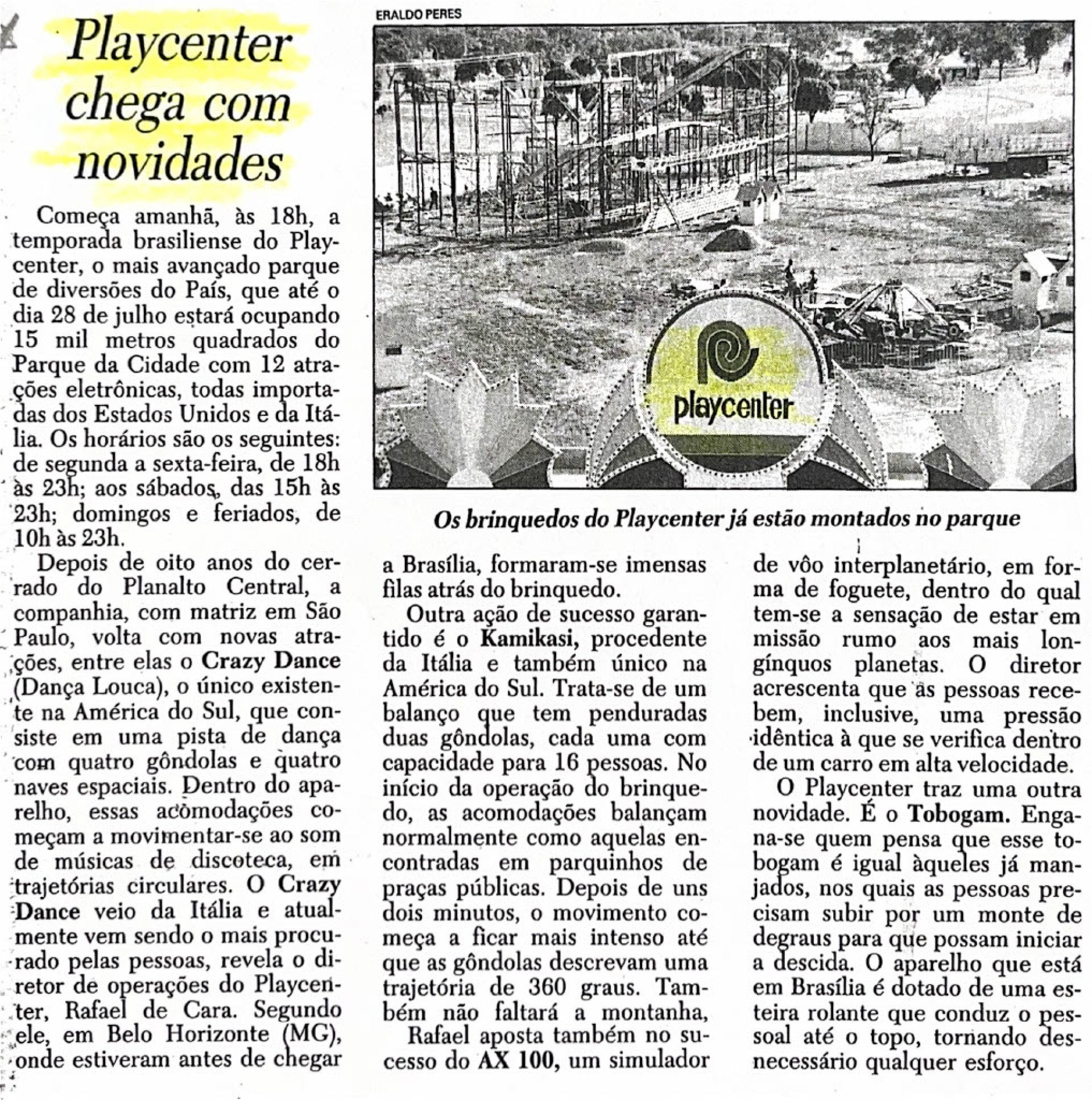 Mat&eacute;ria do Correio Braziliense de 2007 sobre o Playcenter