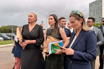 Ato simbÃ³lico em direÃ§Ã£o ao STF para protocolar formalmente os pedidos -  (crédito: AlÃ­cia Bernardes/CB/DA.Press)