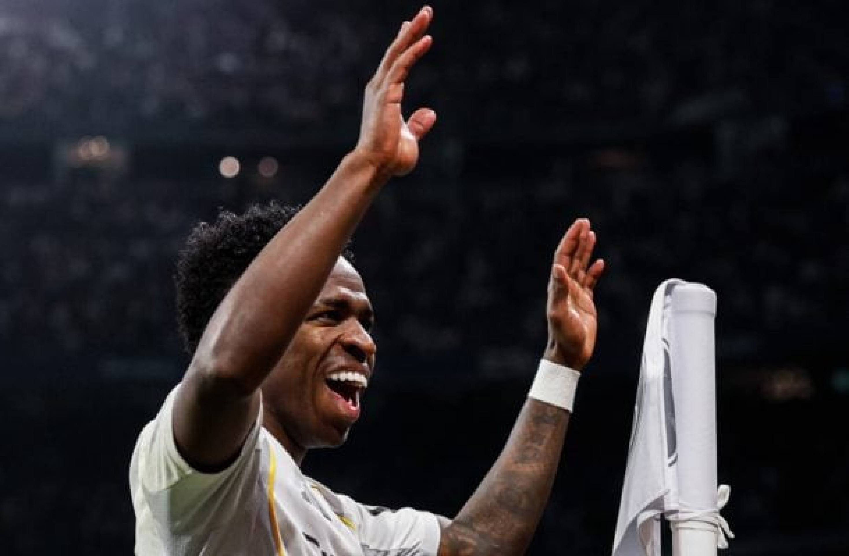 Vinicius Junior fez dois gols nos 180 minutos e mais acréscimos do mata-mata contra o Benfica na repescagem -  (crédito: Foto: Divulgação / Real Madrid)