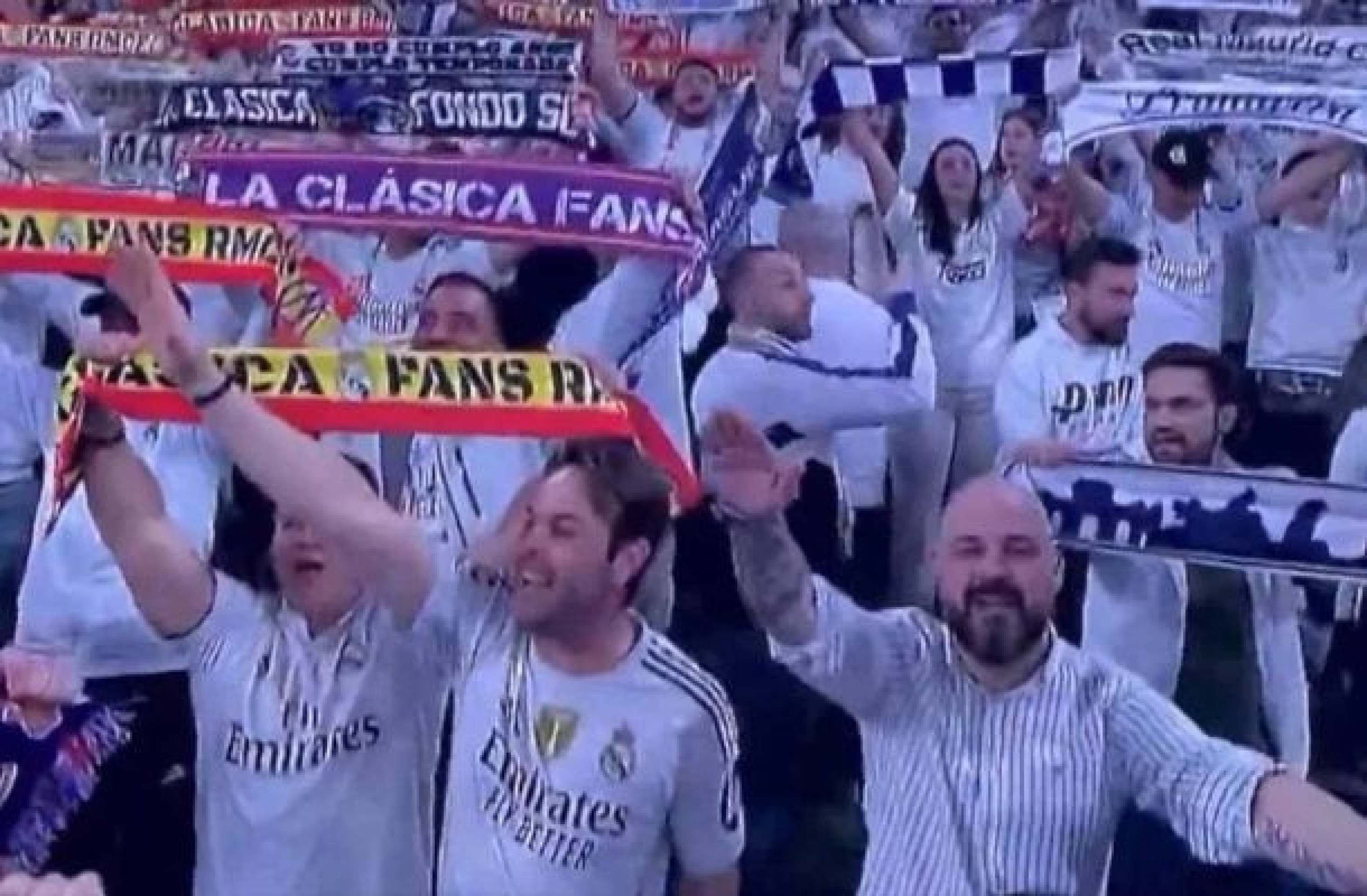 Torcedor foi retirado do Santiago Bernabéu depois de fazer a saudação nazista - (crédito: Reprodução de TV) Torcedor foi retirado do Santiago Bernabéu depois de fazer a saudação nazista - (crédito: Reprodução de TV)