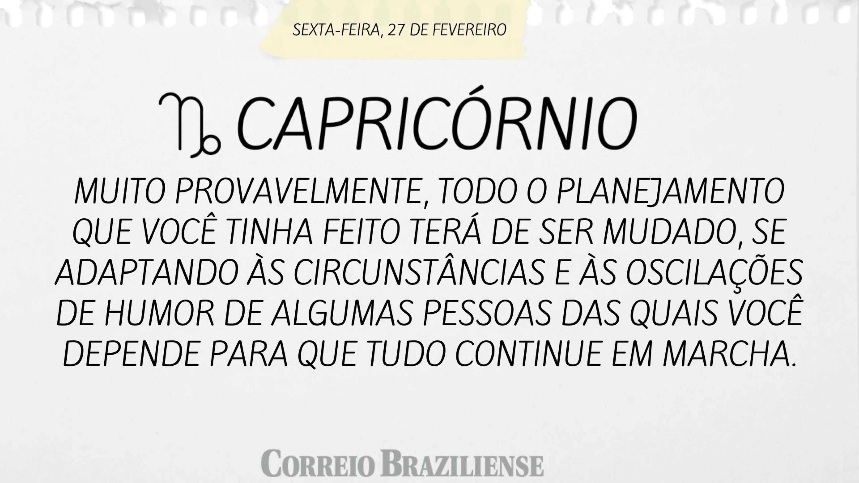  Hor&oacute;scopo desta sexta-feira (27/2) 