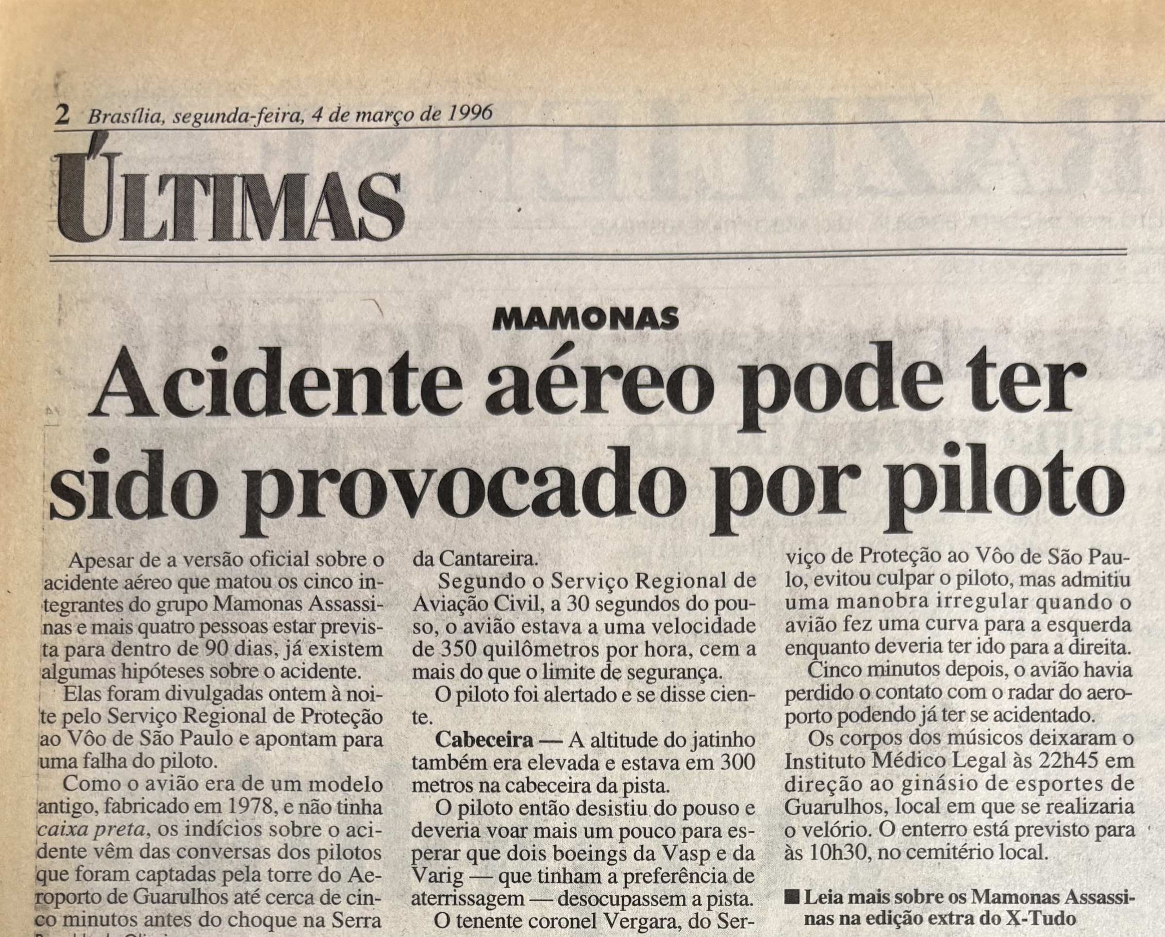 Acervo da cobertura do Correio Braziliense sobre o acidente que vitimou os integrantes da banda Mamonas Assassinas 