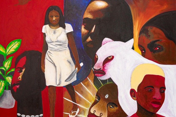 Eu não ando só, obra do artista visual Jeff Alan
- (crédito: Arnaldo Sete) Eu não ando só, obra do artista visual Jeff Alan
- (crédito: Arnaldo Sete)