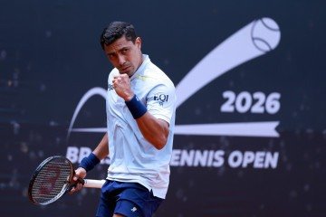 Thiago Monteiro comemora vitória no Brasília Tennis Open -  (crédito: Luiz Candido/@luizcandidoluzpress)