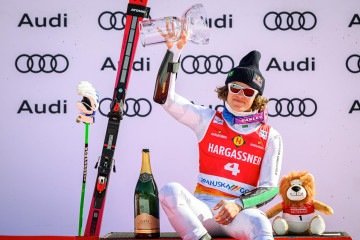 Lucas Pinheiro conquistou sua sétima vitória em etapas da Copa do Mundo, a terceira no slalom gigante e a segunda na atual temporada, depois da etapa de slalom de Levi em novembro -  (crédito: Jure Makovec / AFP)