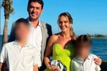 A mãe Sarah Araújo ao lado do subsecretário Thales Machado que atirou nos filhos e tirou a própria vida -  (crédito: Reprodução/X)