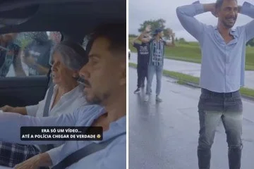 Ator Julio Rocha e equioe foram abordados por equipe da Guarda de Indaiatuba (SP) durante gravação que simulava assalto -  (crédito: Reprodução/redes sociais)