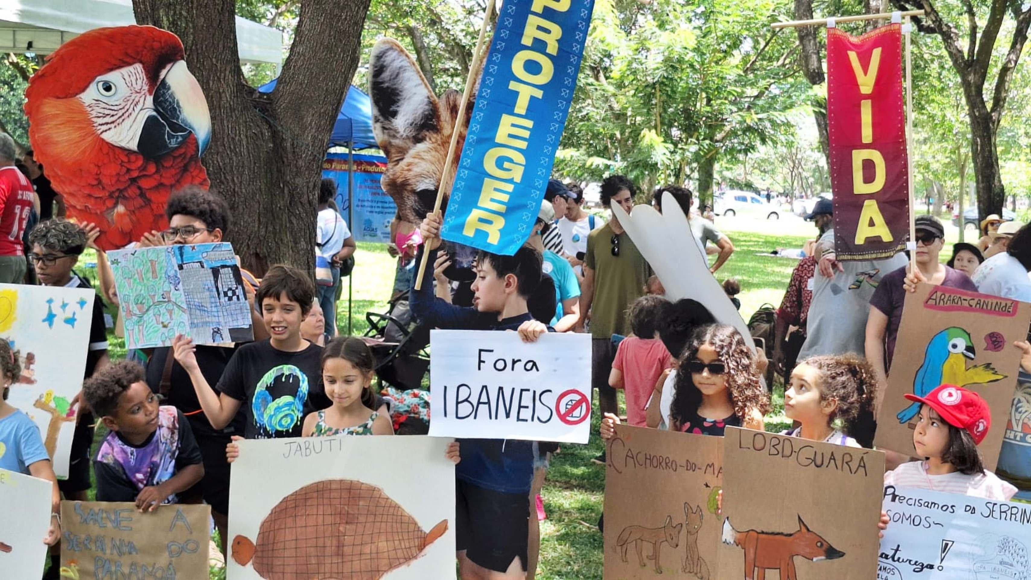 Manifestantes participam de ato no Eix&atilde;o em defesa da Serrinha do Parano&aacute;