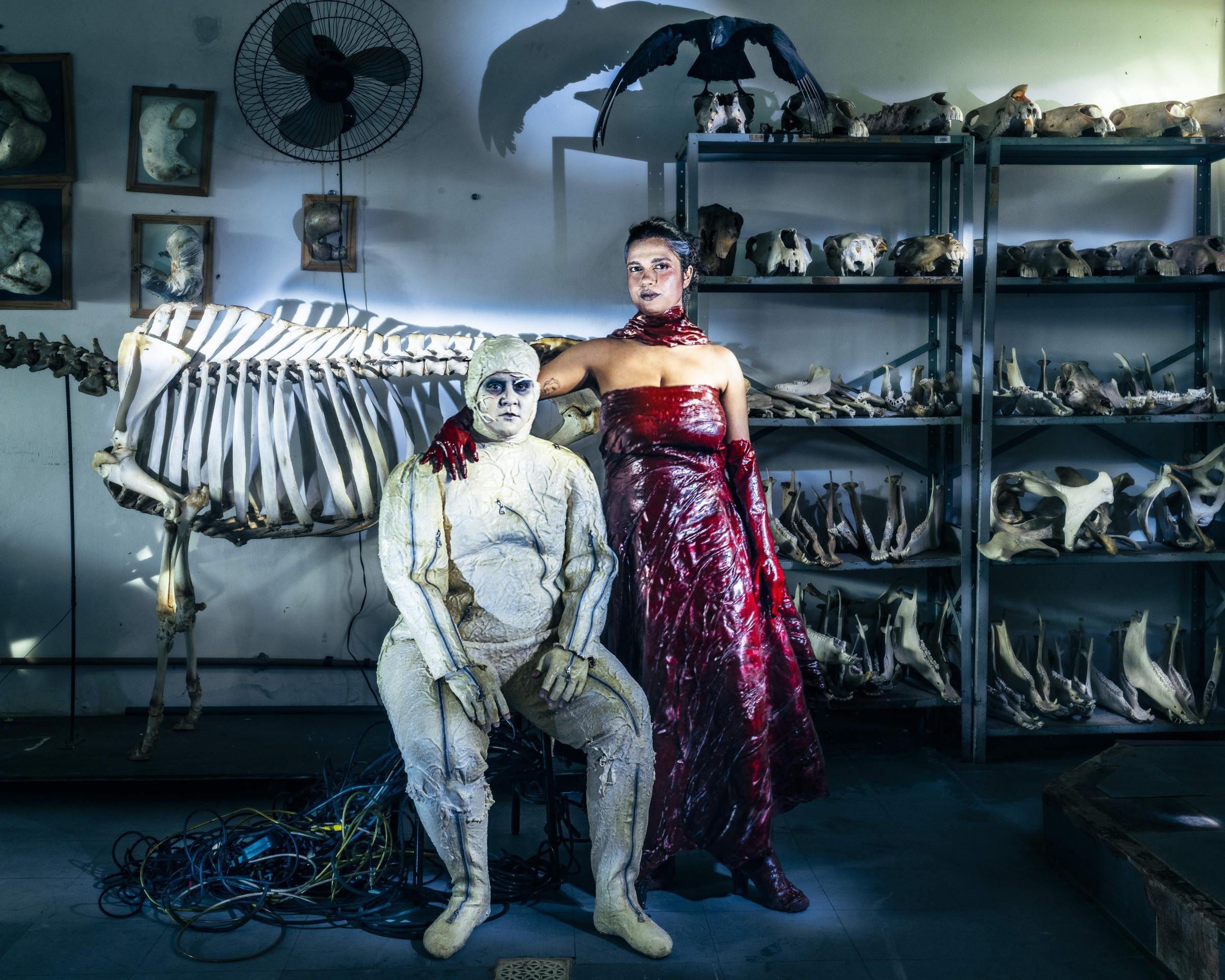 Criadora e criatura cara a cara em montagem de Frankstein do Liquidificador