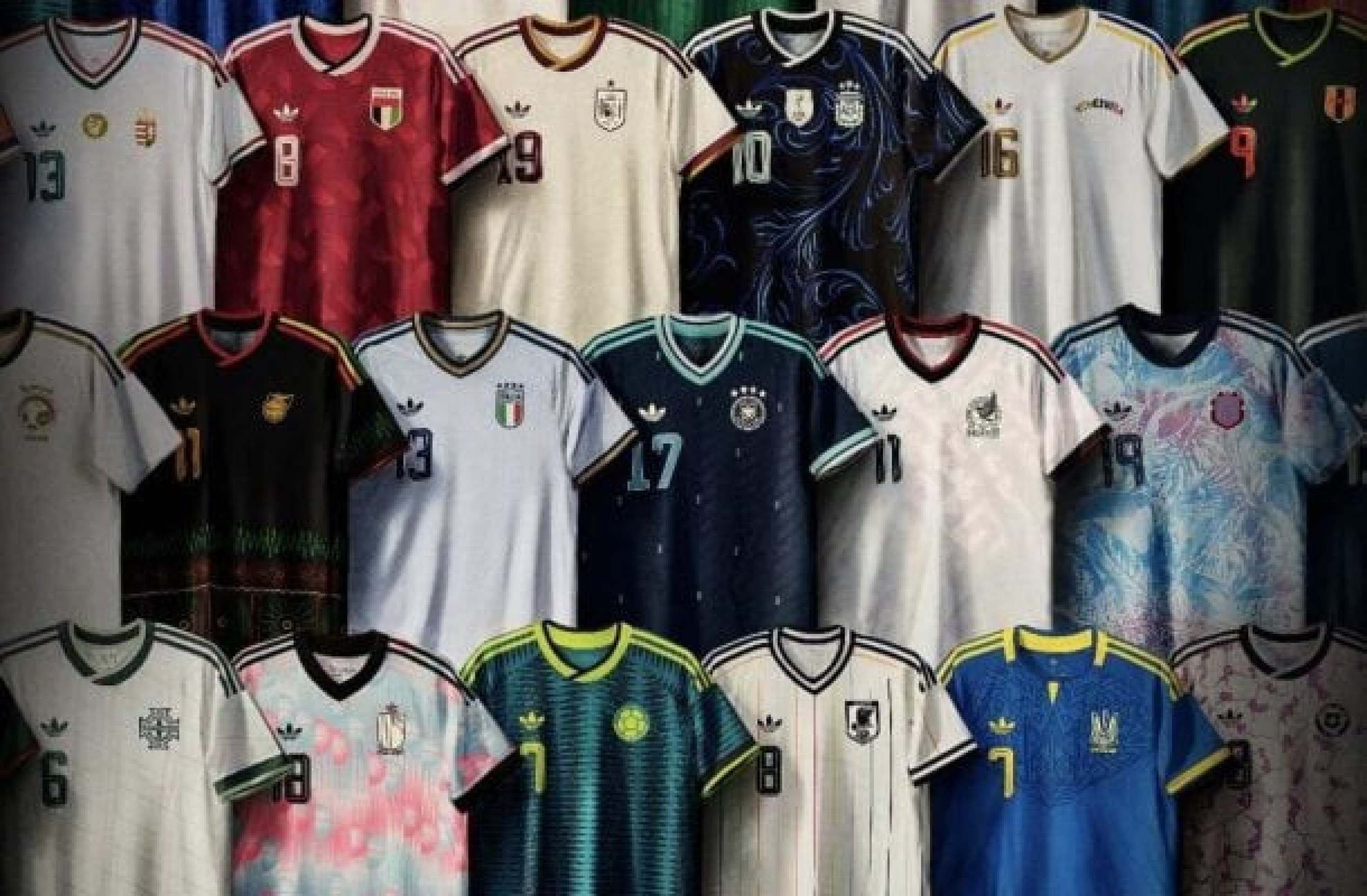 Modelos de 22 seleções, incluindo Argentina, Alemanha e Espanha, apostam em visual retrô dos anos 90 - (crédito: Foto: Divulgação) Modelos de 22 seleções, incluindo Argentina, Alemanha e Espanha, apostam em visual retrô dos anos 90 - (crédito: Foto: Divulgação)