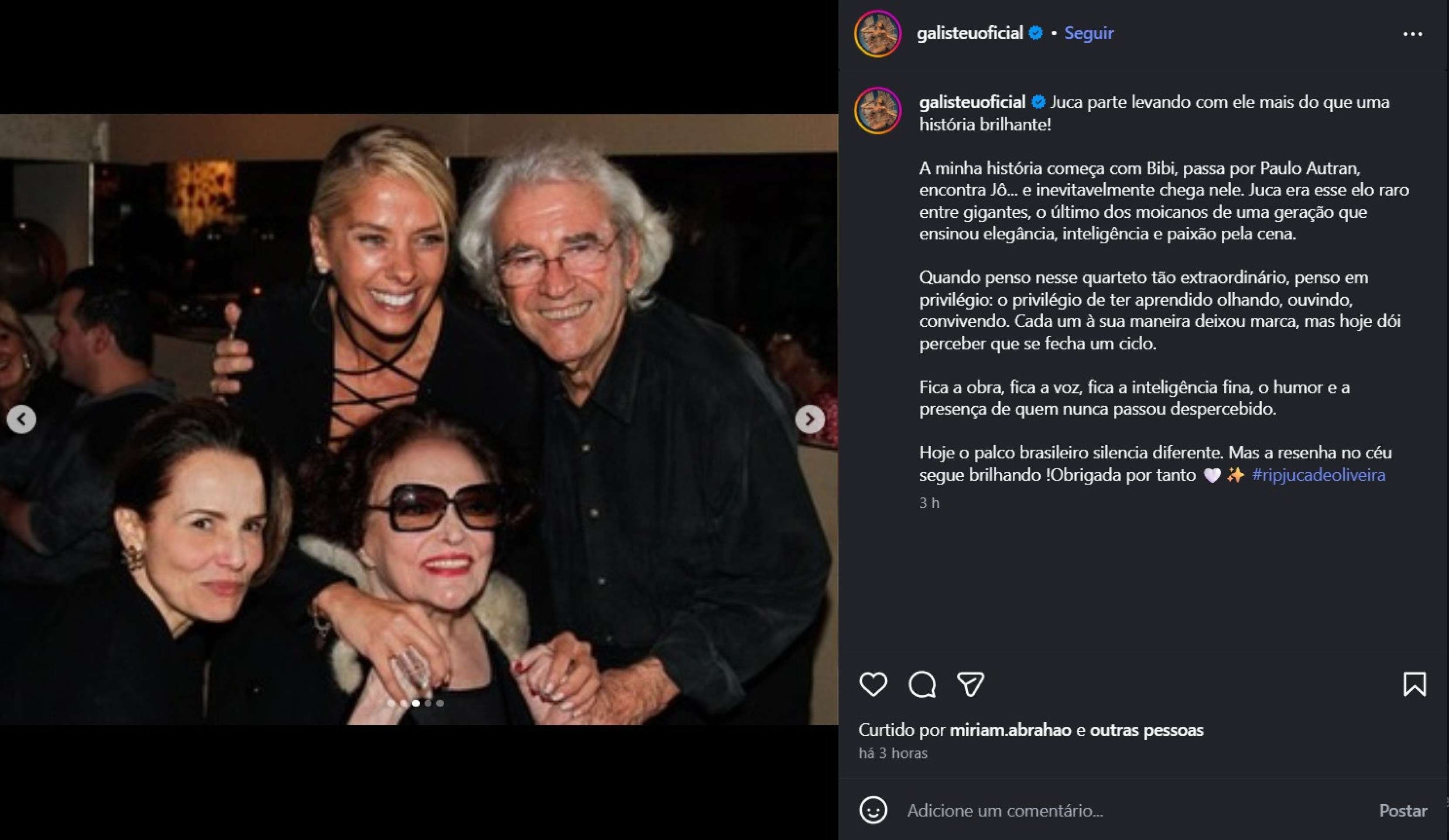 Artistas homenageiam Juca de Oliveira, que morreu neste s&aacute;bado (21/3)