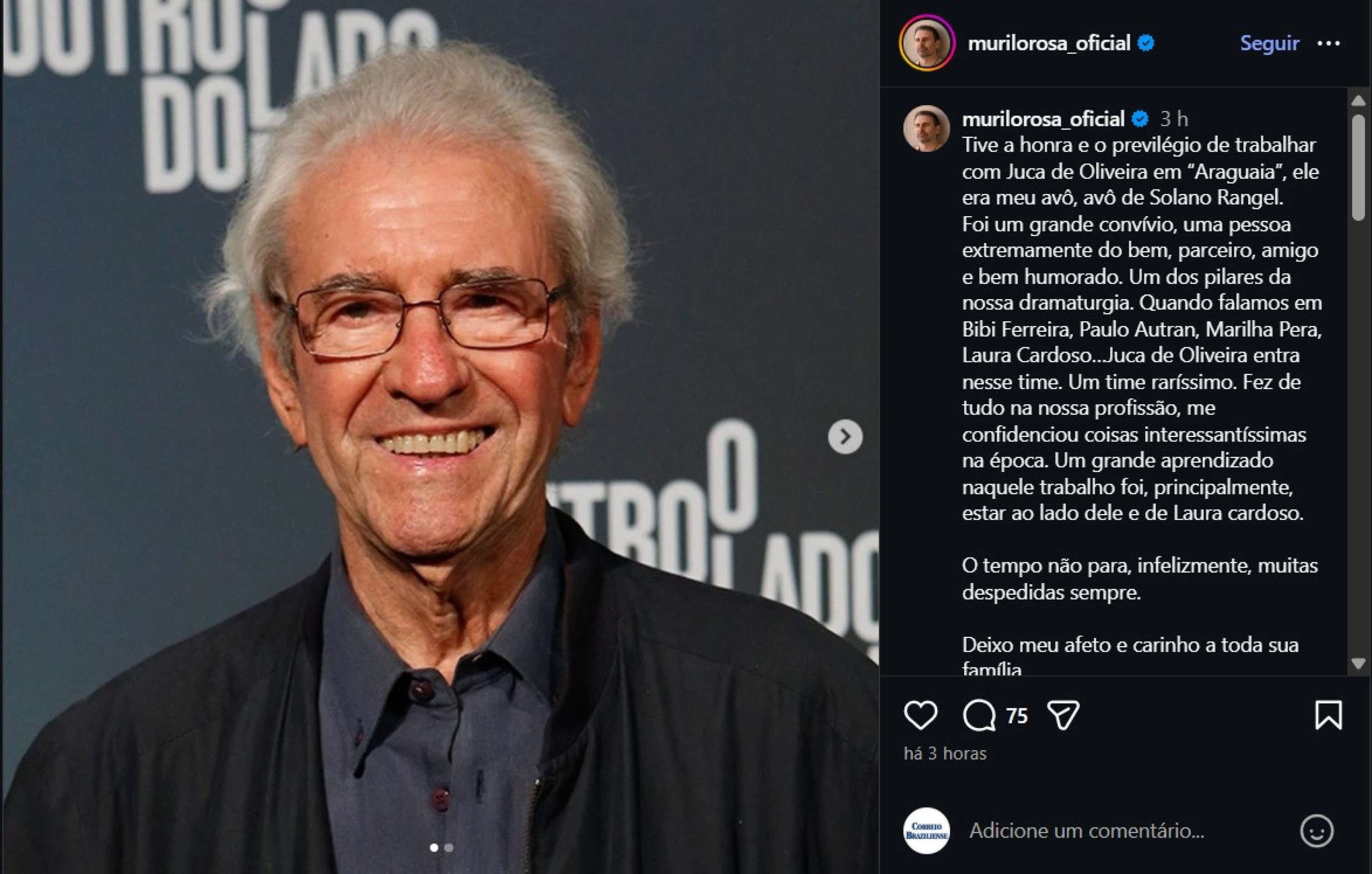 Artistas homenageiam Juca de Oliveira, que morreu neste s&aacute;bado (21/3)