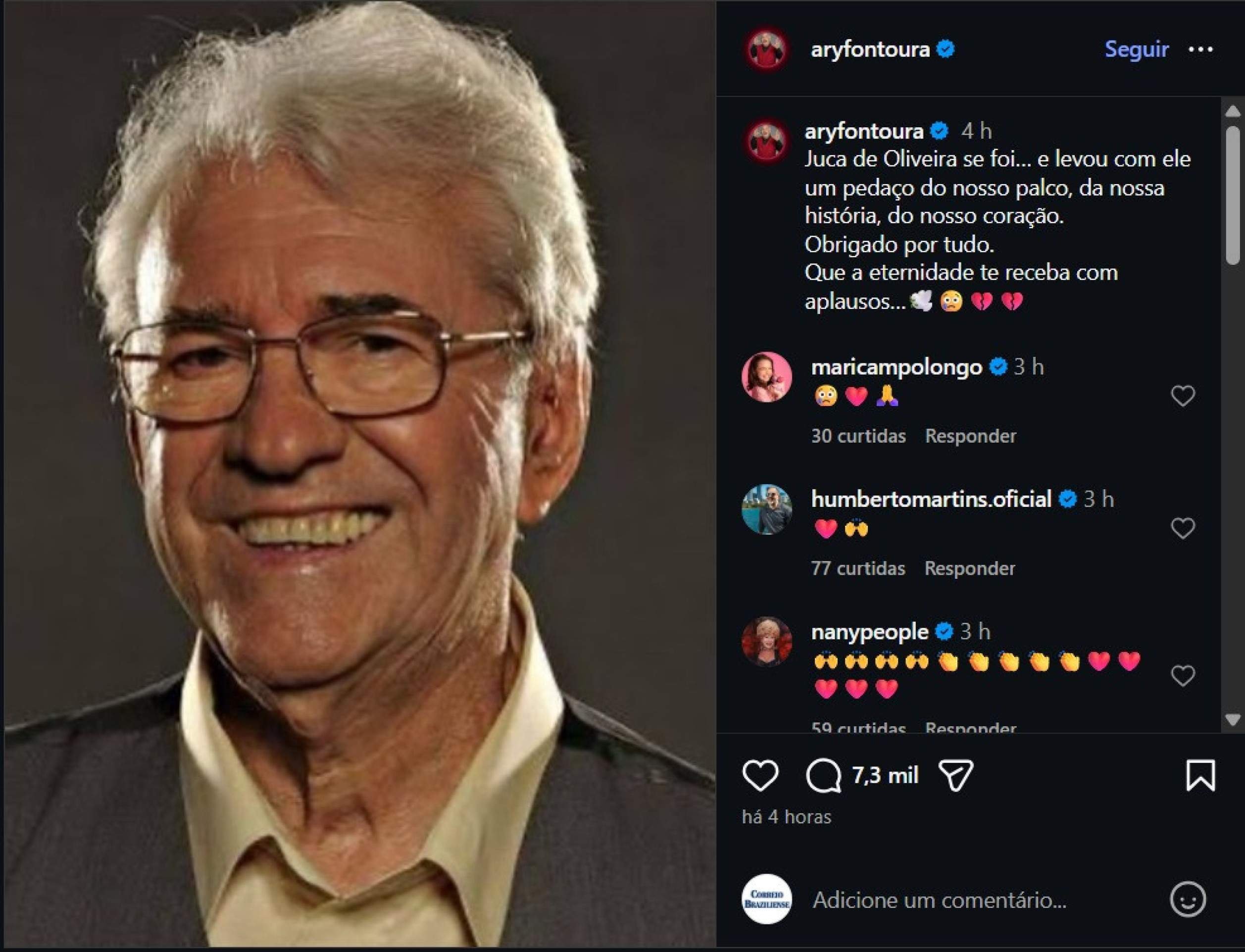 Artistas homenageiam Juca de Oliveira, que morreu neste s&aacute;bado (21/3)