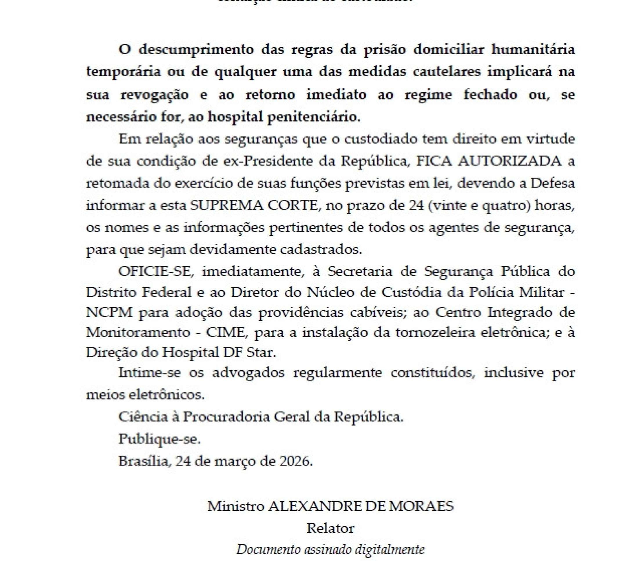 Trecho da decis&atilde;o assinada pelo ministro Alexandre de Moraes, do STF, na tarde desta ter&ccedil;a-feira
