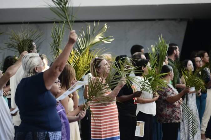 Com ramos erguidos, os fi&eacute;is celebraram o in&iacute;cio da Semana Santa