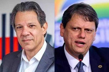 Tarcísio aparece no cenário de segundo turno com 49% das intenções de voto, contra 32% de Haddad -  (crédito: Reprodução/Twitter e Marcelo Camargo/Agência Brasil)